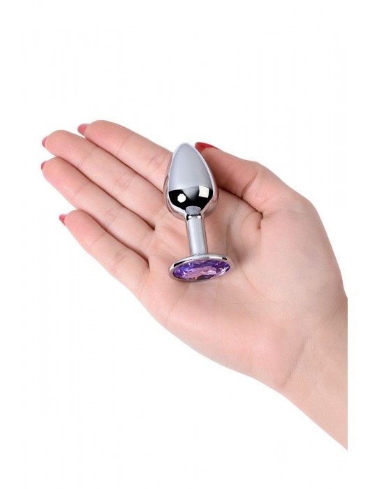 Серебристая конусовидная анальная пробка с фиолетовым кристаллом - 7 см. - ToyFa - купить с доставкой в Находке