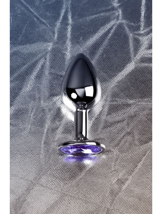 Серебристая конусовидная анальная пробка с фиолетовым кристаллом - 7 см. - ToyFa - купить с доставкой в Находке