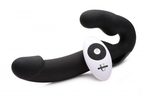 Черный безремневой страпон Urge Silicone Strap On с пультом ДУ - 24 см. - XR Brands - купить с доставкой в Находке