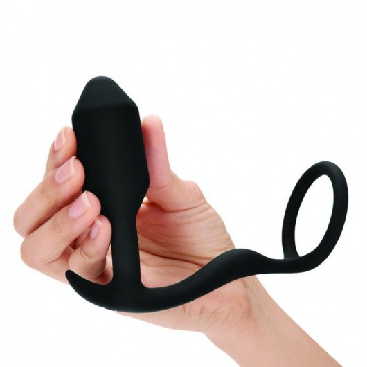 Черное эрекционное кольцо с анальным плагом Snug   Tug - b-Vibe - в Находке купить с доставкой