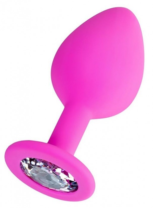 Розовая анальная втулка Brilliant с прозрачным кристаллом - 8 см. - ToyFa - купить с доставкой в Находке
