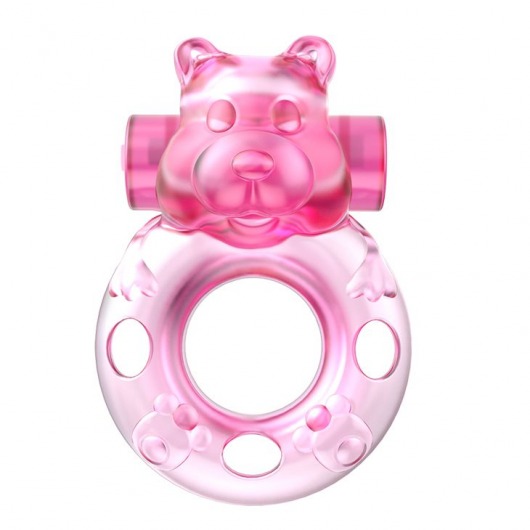 Розовое эрекционное виброкольцо на пенис Pink Bear - Baile - в Находке купить с доставкой