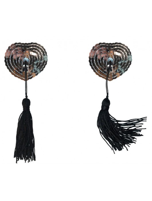 Серебристые пэстисы-сердечки Gipsy с черными кисточками - Lola Lingerie купить с доставкой