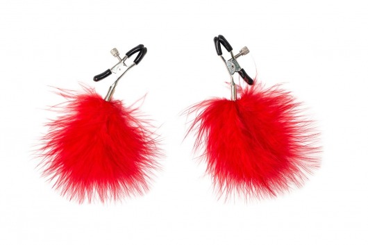 Зажимы на соски с красным пухом Euphoric - Lola Games - купить с доставкой в Находке