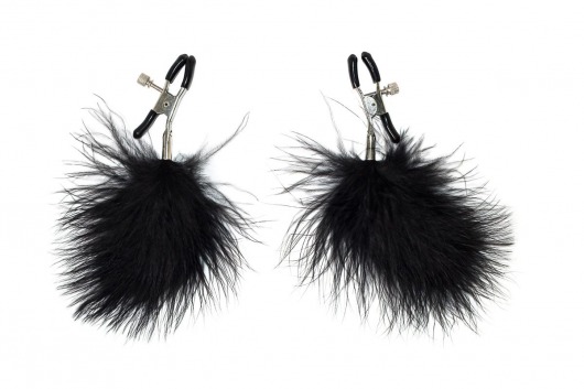 Зажимы на соски с черным пухом Euphoric - Lola Games - купить с доставкой в Находке