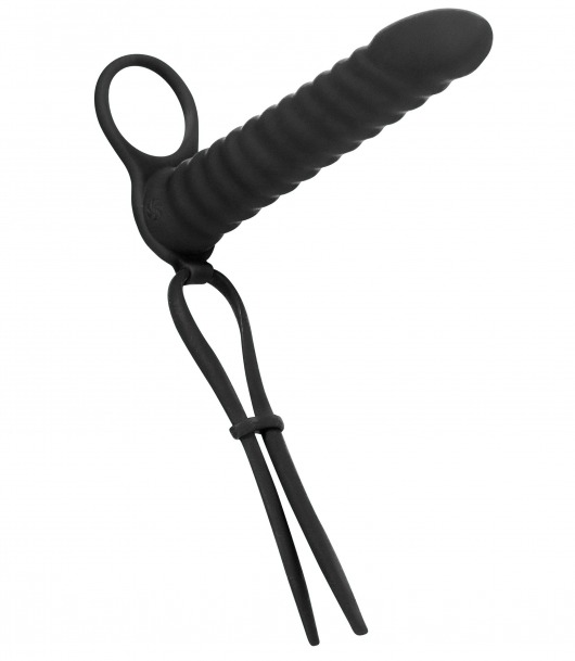 Черная вибронасадка для двойного проникновения Rori - 17 см. - Lola Games - купить с доставкой в Находке