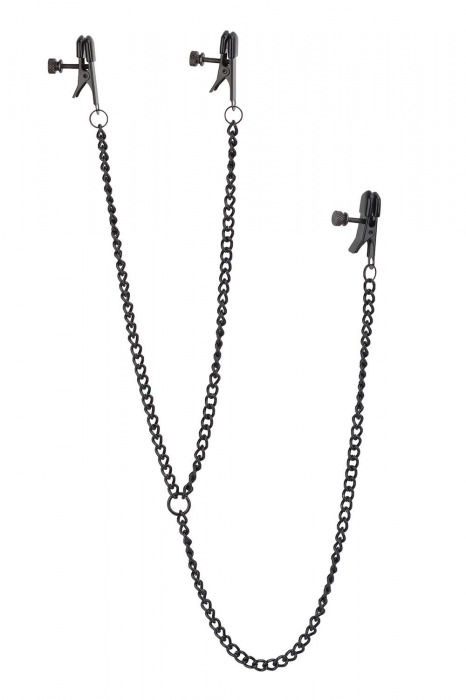 Черные зажимы на соски и клитор на цепочке DELUXE NIPPLE   CLIT CLAMPS - Dream Toys - купить с доставкой в Находке