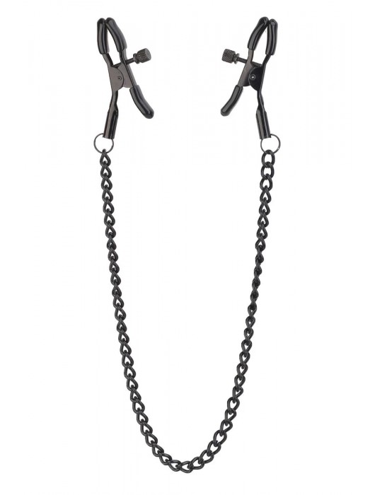 Черные зажимы на соски на цепочке BLAZE DELUXE NIPPLE CLAMPS - Dream Toys - купить с доставкой в Находке