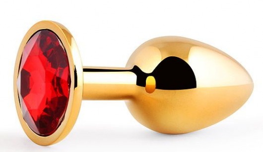 Золотистая анальная пробка с красным стразом - 7,2 см. - Anal Jewelry Plug - купить с доставкой в Находке