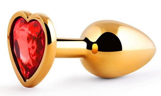 Золотистая анальная пробка с красным стразом-сердечком - 7 см. - Anal Jewelry Plug - купить с доставкой в Находке