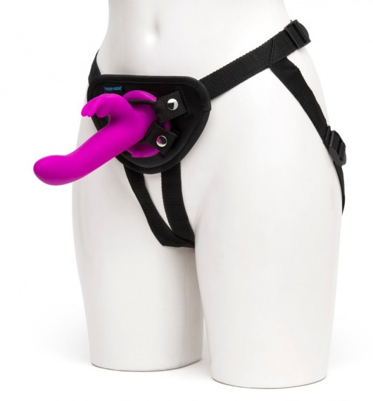 Лиловый страпон Rechargeable Vibrating Strap-On Harness Set - 17,6 см. - Happy Rabbit - купить с доставкой в Находке
