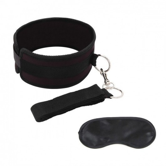 Черный ошейник с длинным поводком Collar and Leash Set - Lux Fetish - купить с доставкой в Находке