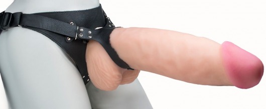 Телесный реалистичный фаллоимитатор на черных трусиках Real Big Strap-On - 34,5 см. - LOVETOY (А-Полимер) - купить с доставкой в Находке
