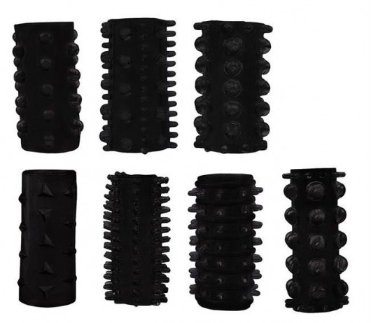 Набор из 7 черных насадок PENIS SLEEVES SET - Dream Toys - в Находке купить с доставкой
