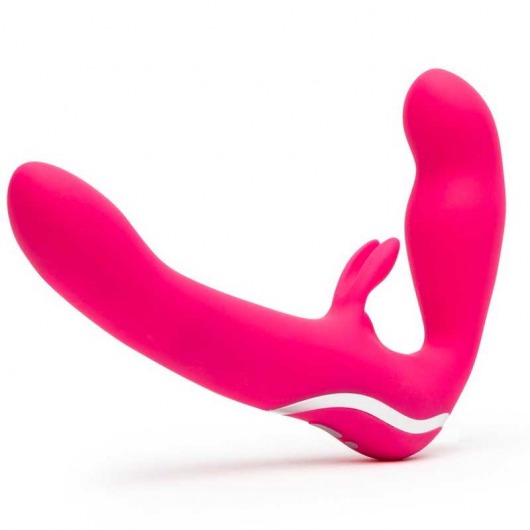 Ярко-розовый безремневой страпон Rechargeable Vibrating Strapless Strap-On - Happy Rabbit - купить с доставкой в Находке