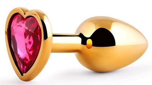 Золотистая анальная пробка с малиновым кристаллом-сердечком - 7 см. - Anal Jewelry Plug - купить с доставкой в Находке