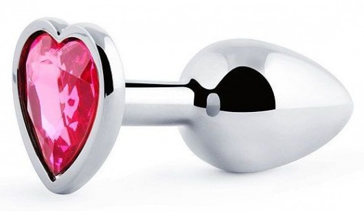 Серебристая анальная пробка с малиновым кристаллом-сердечком - 7 см. - Anal Jewelry Plug - купить с доставкой в Находке