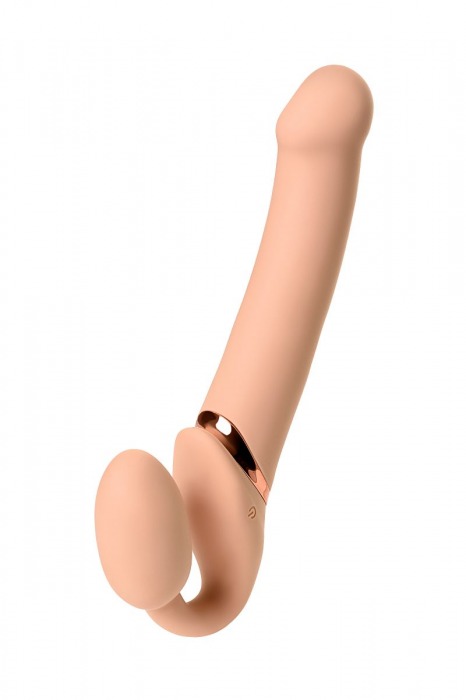 Телесный безремневой вибрострапон Vibrating Bendable Strap-On L - Strap-on-me - купить с доставкой в Находке