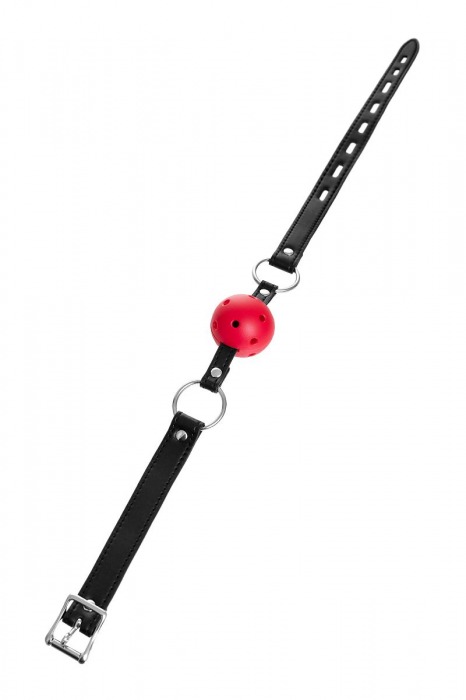 Красный кляп-шар на черных ремешках - ToyFa - купить с доставкой в Находке