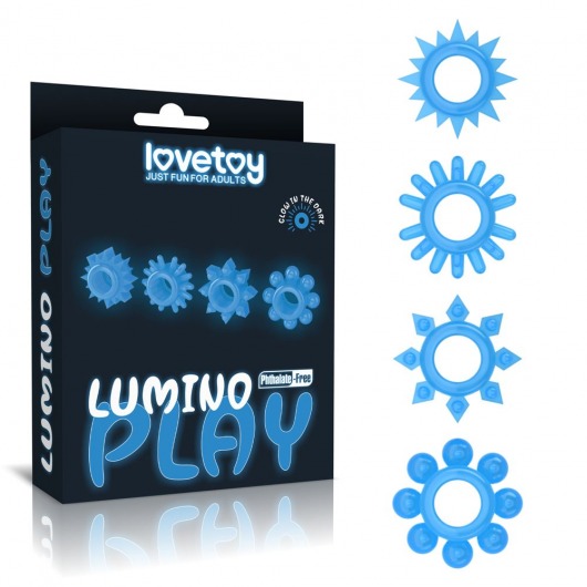 Набор из 4 голубых, светящихся в темноте эрекционных колец Lumino Play - Lovetoy - в Находке купить с доставкой