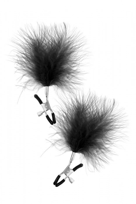 Зажимы на соски с черными пуховыми кисточками Sweet Caress Feather Nipple Clumps - Sweet Caress - купить с доставкой в Находке