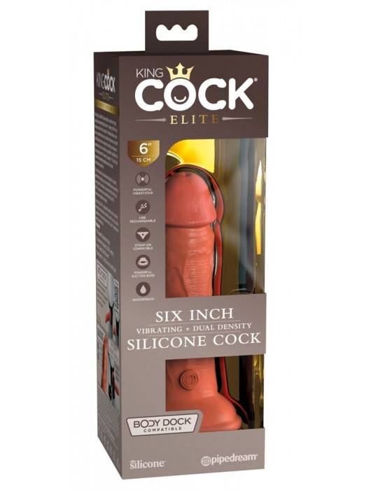 Фаллоимитатор цвета карамели 6  Vibrating Silicone Dual Density Cock - 17,8 см. - Pipedream
