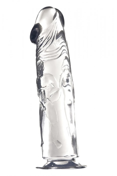 Прозрачный фаллоимитатор с фигурками на поверхности - 21,6 см. - Dream Toys