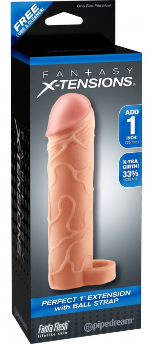 Телесная насадка с кольцом Perfect 1 Extension with Ball Strap - 17 см. - Pipedream - в Находке купить с доставкой
