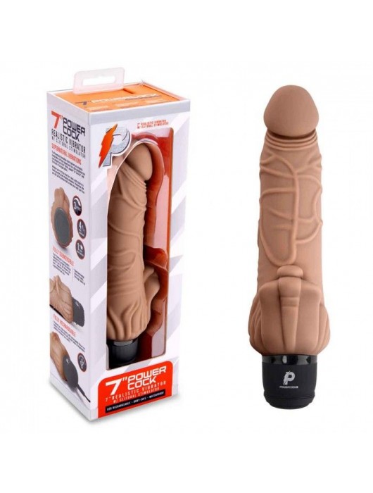 Кофейный вибратор-реалистик с клиторальными лепестками 7  Realistic Vibrator - 21,5 см. - PowerCocks