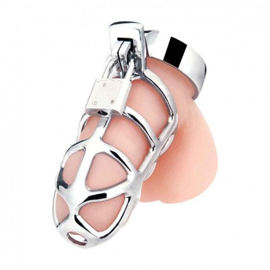 Серебристая металлическая клетка для члена с замком Enslave Cock Cage - BlueLine - купить с доставкой в Находке