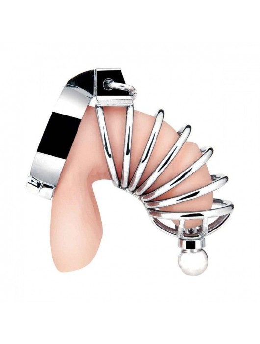 Серебристая клетка для члена Urethral Play Cage - BlueLine - купить с доставкой в Находке