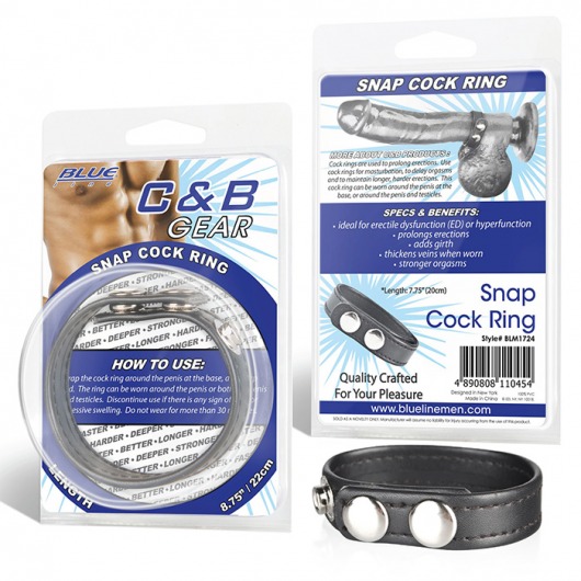 Кольцо на пенис из искусственной кожи на клепках SNAP COCK RING - BlueLine - в Находке купить с доставкой