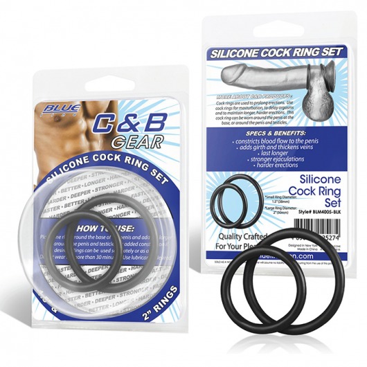 Набор из двух черных силиконовых колец разного диаметра SILICONE COCK RING SET - BlueLine - в Находке купить с доставкой