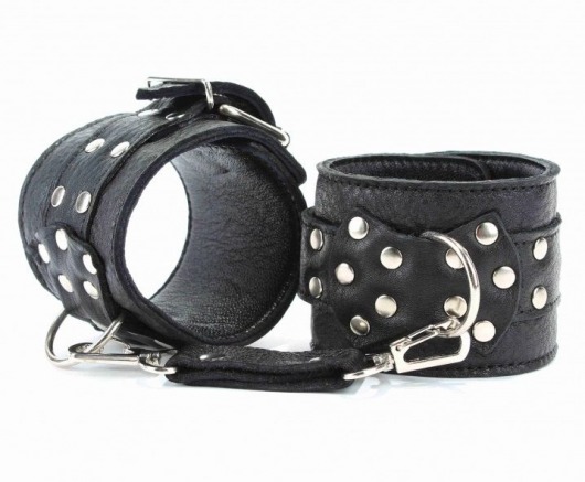Чёрные кожаные оковы с клепками - БДСМ Арсенал - купить с доставкой в Находке