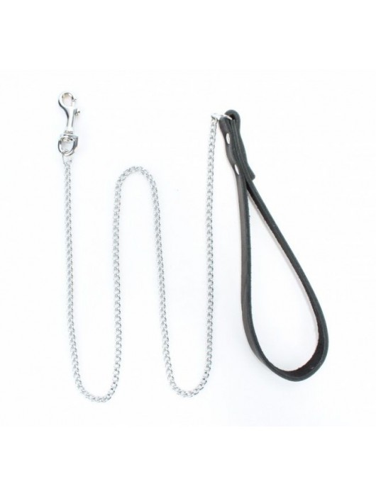 Металлический поводок с кожаной ручкой - БДСМ Арсенал - купить с доставкой в Находке