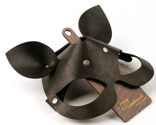 Черная кожаная маска  Кошка  с маленькими ушками - Crazy Handmade - купить с доставкой в Находке