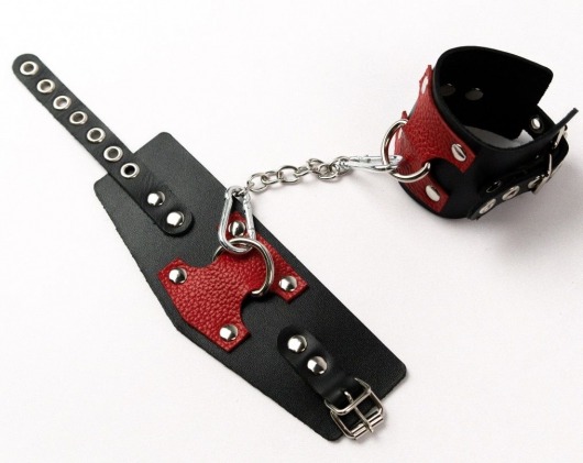 Черные кожаные оковы с красными вставками - Crazy Handmade - купить с доставкой в Находке