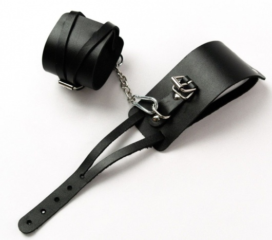 Черные кожаные оковы с креплением в виде веревочек - Crazy Handmade - купить с доставкой в Находке