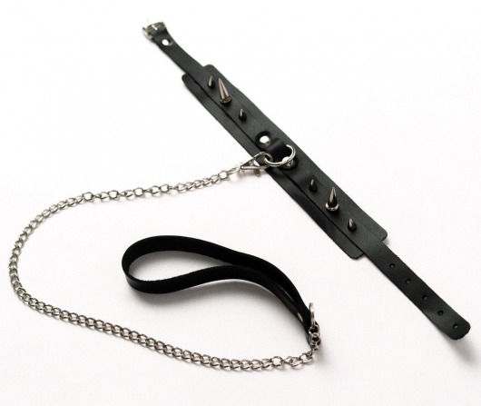Черный ошейник с шипами и поводком - Crazy Handmade - купить с доставкой в Находке