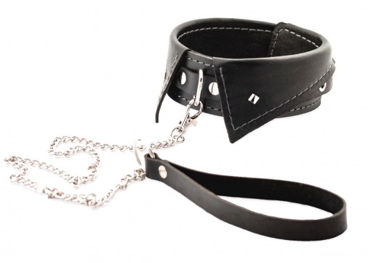 Черный ошейник-воротничок с металлическим поводком - Crazy Handmade - купить с доставкой в Находке