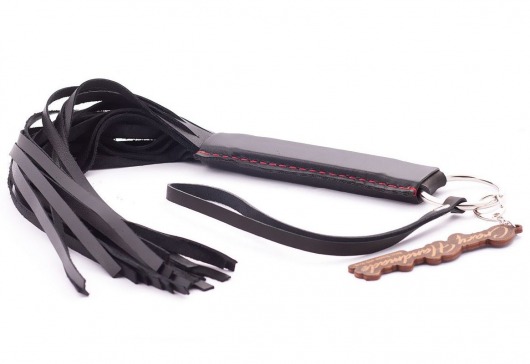 Черная кожаная плеть с удобной ручкой - 50 см. - Crazy Handmade - купить с доставкой в Находке