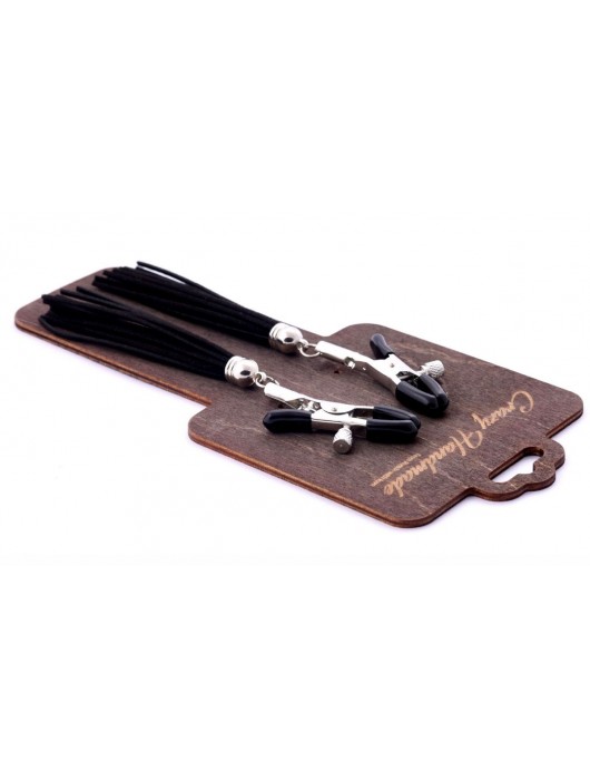 Зажимы на соски с черными замшевыми кисточками - Crazy Handmade - купить с доставкой в Находке