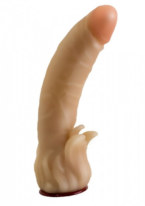 Телесная гелевая насадка-фаллос с клиторальными лепестками - 18,5 см. - LOVETOY (А-Полимер) - купить с доставкой в Находке