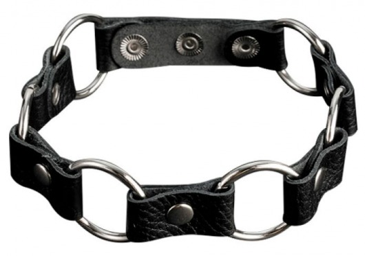 Кожаный черный ошейник с кольцами - Sitabella - купить с доставкой в Находке