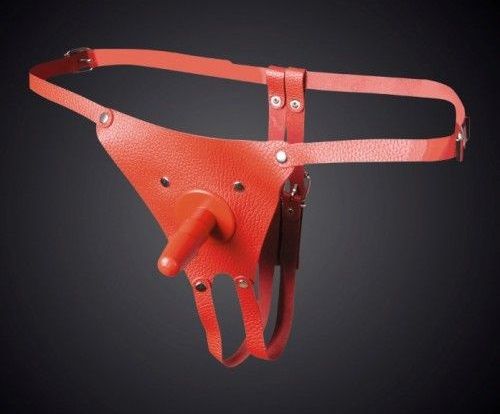Красные кожаные универсальные трусики со штырьком для насадок - Sitabella - купить с доставкой в Находке
