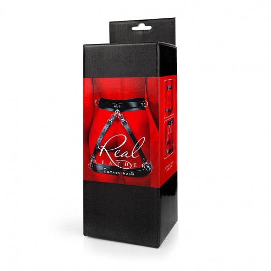 Черный кожаный пояс с гартерами - S-M - Notabu - купить с доставкой в Находке