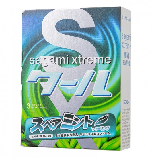 Презервативы Sagami Xtreme Mint с ароматом мяты - 3 шт. - Sagami - купить с доставкой в Находке
