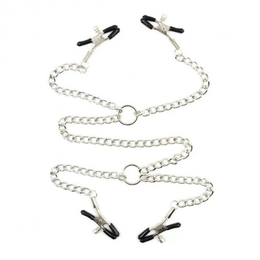 Серебристые зажимы для сосков и половых губ на тонкой цепочке - Notabu - купить с доставкой в Находке