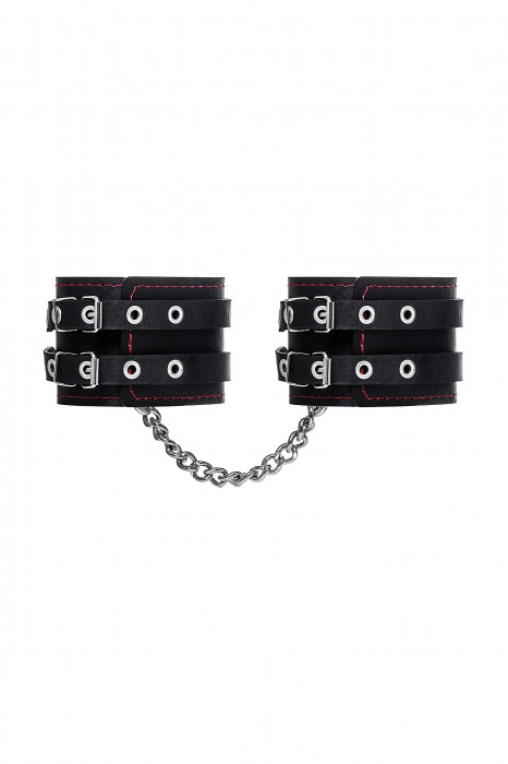 Черные кожаные оковы с двумя ремнями и контрастной строчкой - Pecado - купить с доставкой в Находке