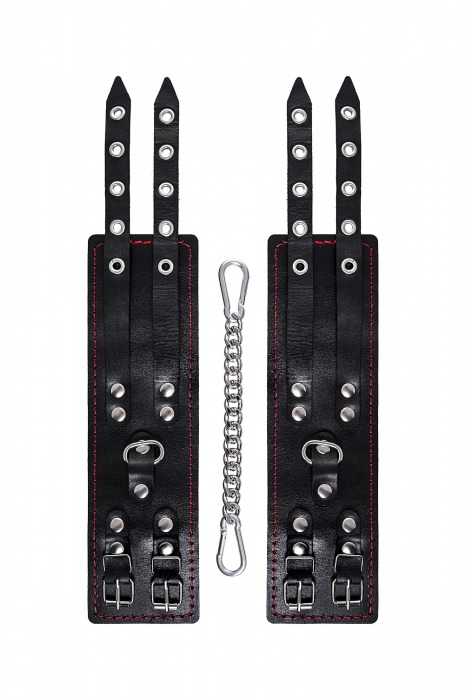 Черные кожаные оковы с двумя ремнями и контрастной строчкой - Pecado - купить с доставкой в Находке